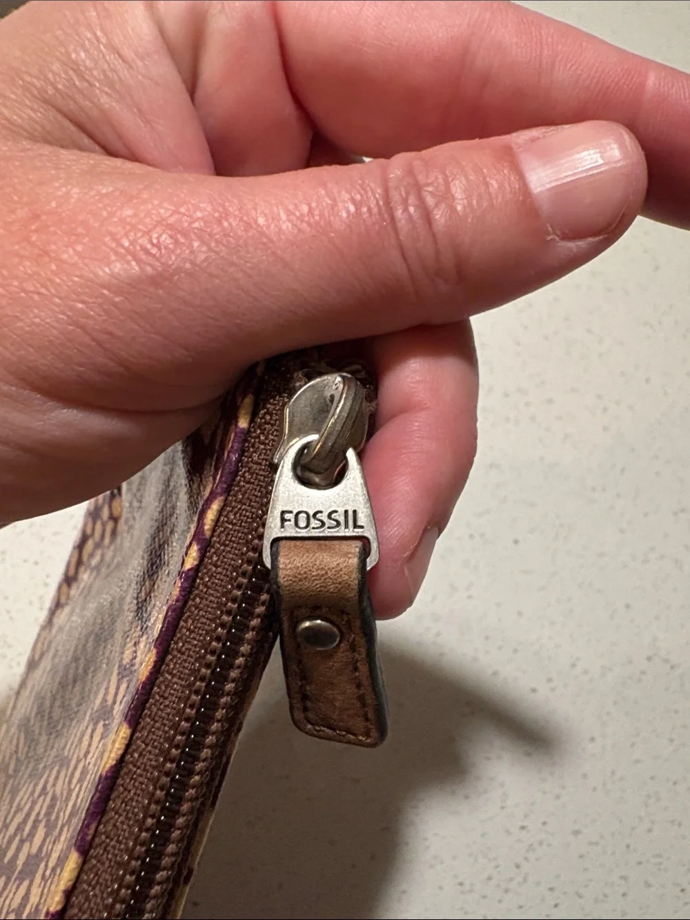 Fossil Purple and Tan Patterned Zip Pouch - Women’s Accessory
